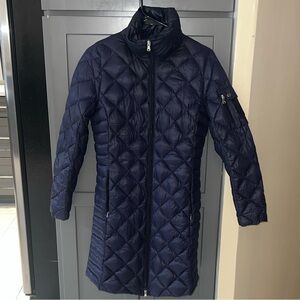 Lauren Ralph Lauren Womens Navy Down Long Puffer Jacket Preppy